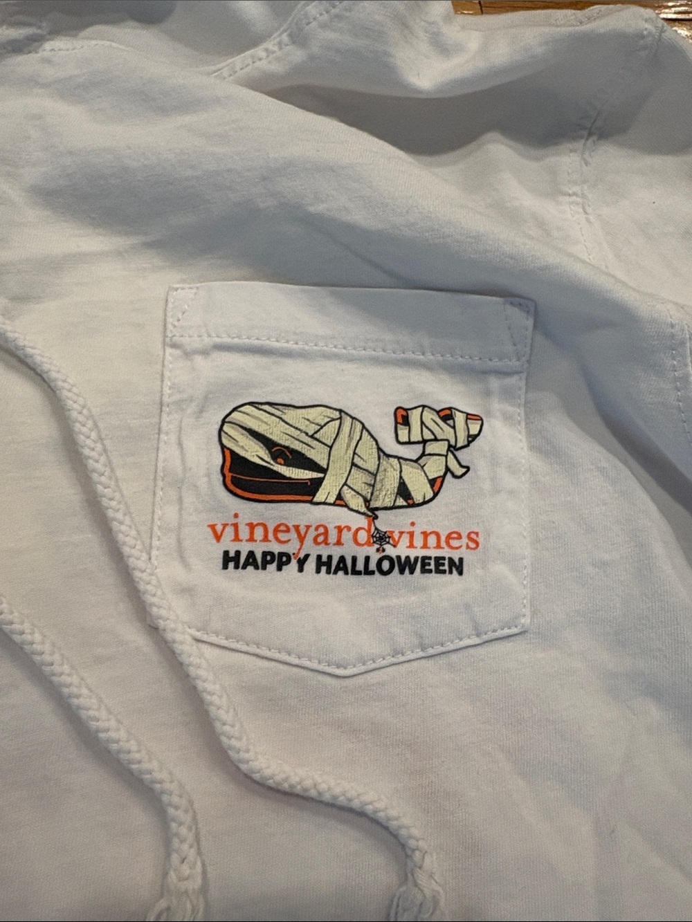 Vineyard Vines White Halloween Mummy Whale Pocket Hoodie View 2